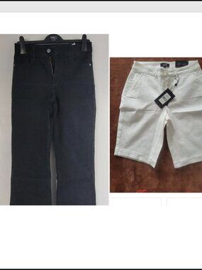 Two pairs NYDJ Pants White Bermuda Shorts & Black Bootleg Jean
